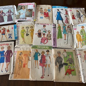 Vintage 50s-70s 15 Sewing Patterns Bundle – Bust 34 Dresses, Skirts, Pants Tops Vests Blouses
