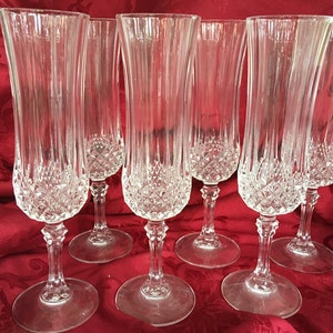 6 Kristall LongChamp D'arques Durand Sektflöten Vintage Gläser mit französischen Kristall Champagner Flöten Gläser Hochzeit Dusche