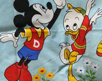 Vintage Disney Sports Baseball Tennis Crochet Basketball Mickey Mouse Goofy Donald Daisy Duck Full Flat Bed Sheets Fabric