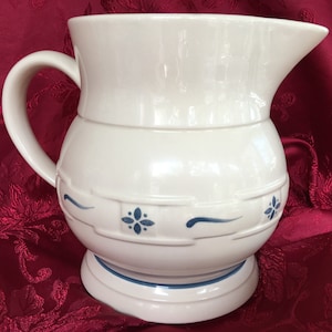 Longaberger Pottery Woven Traditions Classic Pitcher Blue Floral Design 32 Oz. Ceramic