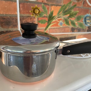 Pre 1968 Double Ring Vintage 1801 Revere Ware Stainless Steel 2 Qt. Pot Sauce Pan Copper Clad Bottom W/Lid Process Patent Made in USA