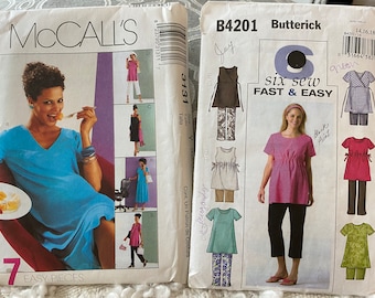 2 Misses Easy 6 Maternity Dress Top and Pull on Pants Skirt B4201 4201  Butterick McCall’s 3131 Sewing Pattern Size 4 - 18 Bust Up to 40