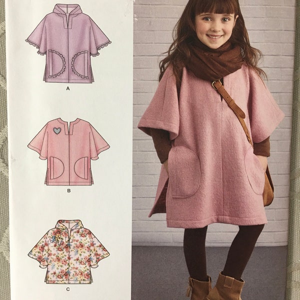 Girl’s Child Poncho Coat 2 Lengths Simplicity 8428 Size S M L  3 4 5 6 7 8 UNCUT