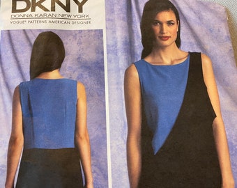 Vogue DKNY American Designer Donna Karan Front Drape Dress V1396 1396 Sewing Pattern Size 16 18 20 22 24 Bust 36 - 46. UNCUT