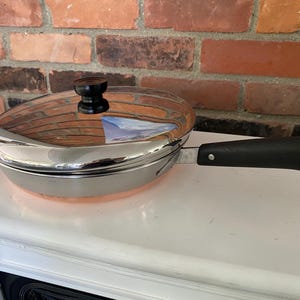 Vintage Revere Ware Bratpfanne (vor 1968), 25 cm Durchmesser, mit Deckel, patentiertem Kupferboden