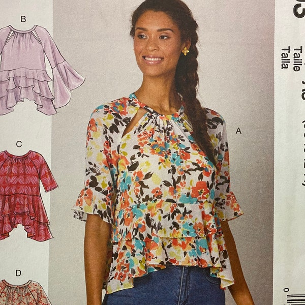 McCall’S Loose Fitted Blouse Top Upper Lower Flounces M7903 7903 Sewing Pattern Size 6 8 10 12 14 Bust Up to 36 UNCUT