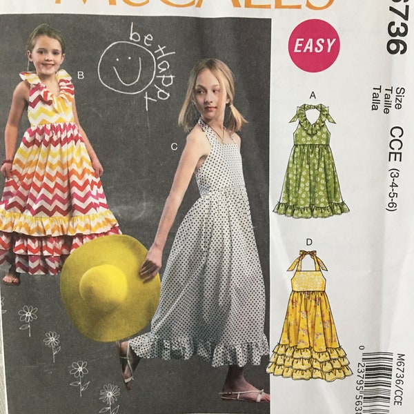 Child Girl McCall’s UNCUT Easy Sleeveless Ruffled Hem or Neckline M6736 Sewing Pattern Size 3 4 5 6