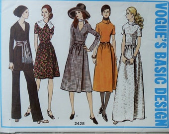 Vogue 1970's Vogue Basic Design Classic Dress and Pants 2428 Sewing Pattern Size 10 Bust 32 1/2