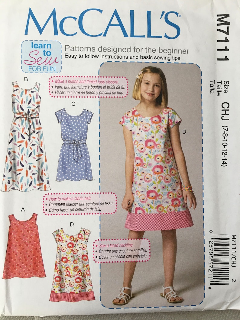 Mccall's Child Girls' Kid A Line Dress & Belt Learn to - Etsy