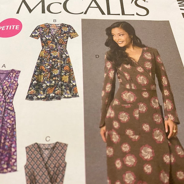 McCall’s Wrap Dress Short or Calf Length M7246 7246 Melissa Watson Sewing Pattern Size 14 16 18 20 22 Bust 36 38 40 42 UNCUT FF