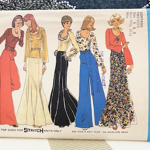70’s Top Long Gored Skirt Wide Legged Pants 7186 Sewing Patterns Size 6 8 Bust 31 1/2 UNCUT