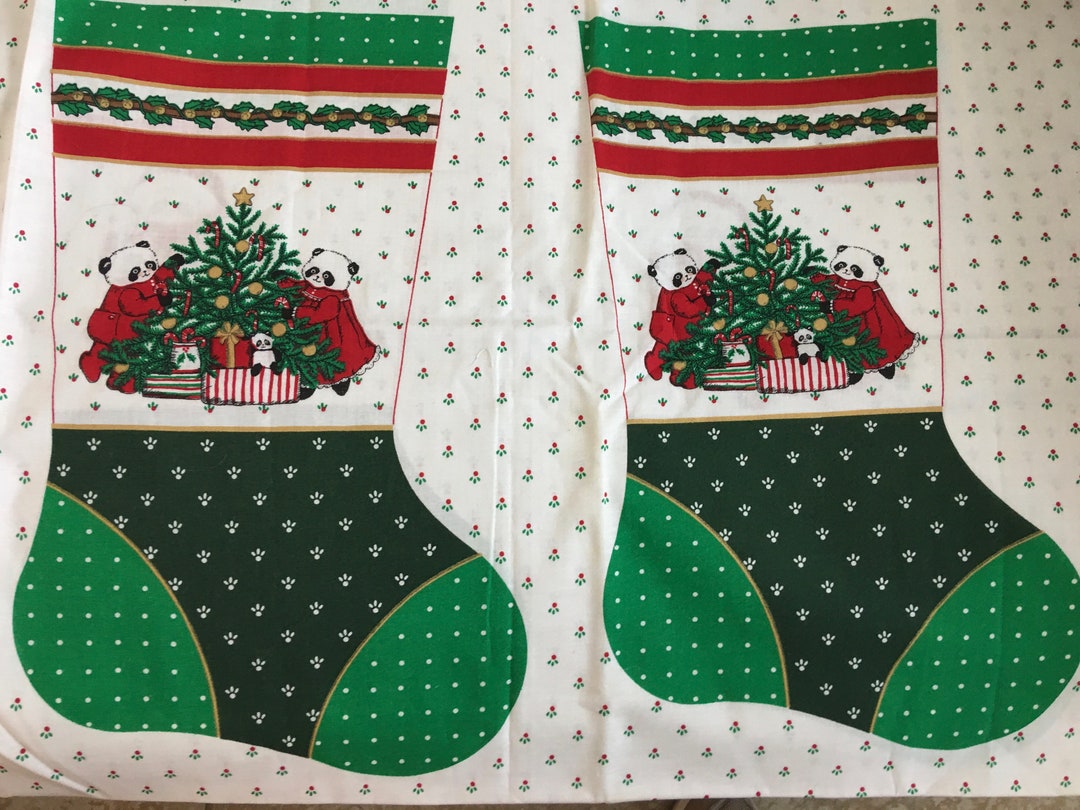 Christmas Stocking Panels With Panda Bears Christmas Trees Etsy