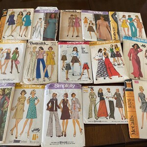 Paquete de patrones de costura vintage de los años 60 y 70: vestidos, faldas, pantalones y blusas hasta la talla 36.