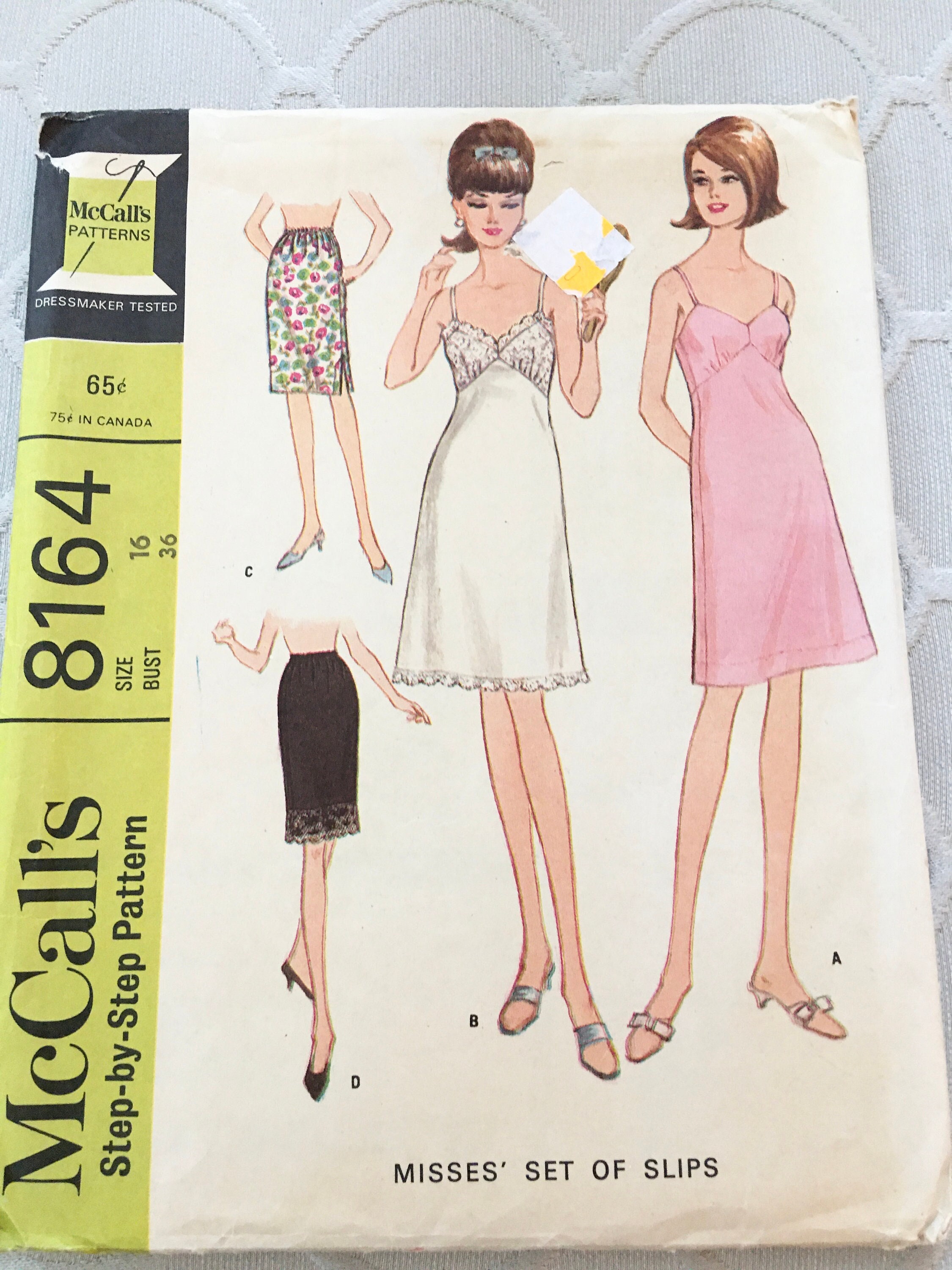 Lingerie Vintage 60’s McCall’s Misses Classic Full Slip Half Slip 8164  Sewing Pattern Size 16 Bust 36