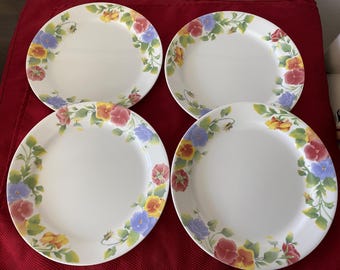 4 Corelle Summer Blush Pansies Dinner Plates 10 1/4”