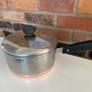 Vintage Double Ring Pre 1968 1801 Revere Ware Stainless  1 1/2 Qt. Pot Sauce Pan Copper Clad Bottom Process Patent Heavy Copper Made in USA