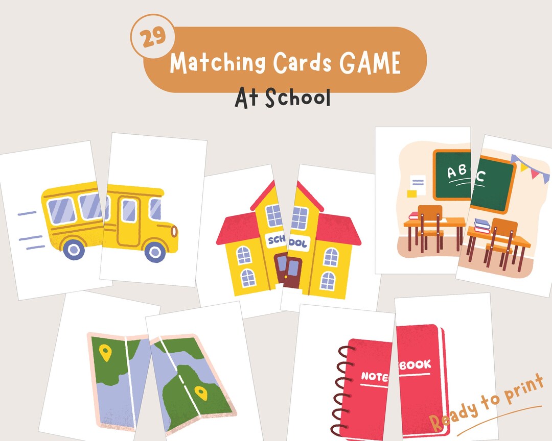 At School Matching Cards Game: Activity for Kids, Montessori Education ...