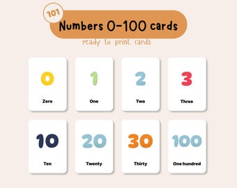 BIG NUMBERS Flashcards Printable: 101 Counting Flashcards, Montessori Materials, Preschool Learning Resource, Educational Cards