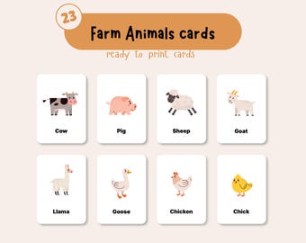 Farm Animals Flashcards: Toddler Learning Cards, Montessori (Digital Download)