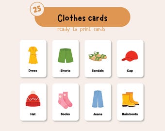 Clothes Flashcards: 25 Toddler Vocabulary Learning Cards (Digital Download)