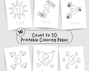 Number Coloring Pages: Count to 10, Toddler Learning (Digital Download)