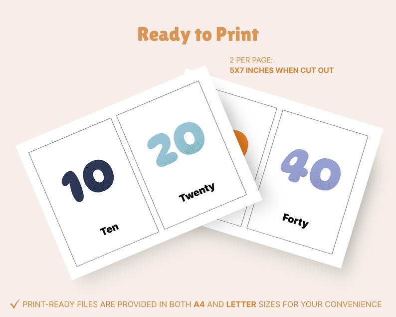 BIG NUMBERS Flashcards Printable: 101 Counting Flashcards, Montessori ...