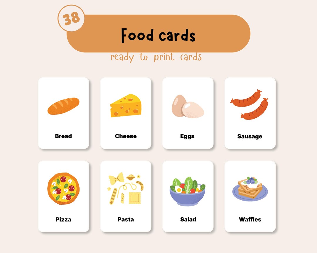 FOOD Learning Flashcards for Kids: Toddler Preschool Educational Cards ...
