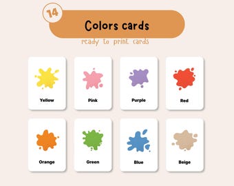 Farbe Lern-Karteikarten: 14 druckbare Montessori-Vorschulkarten (digitaler Download)