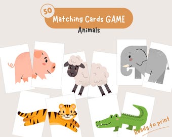 Animals Matching Game For Toddlers, Find a Pair Match Picture Activity for Kids, Animals Matching Activity, Puzzle Kids Homeschool Activity