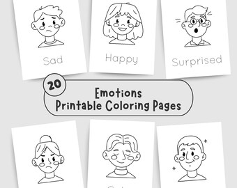 Emotions Coloring Pages: Feelings Faces Learning Activity (Digital Download)