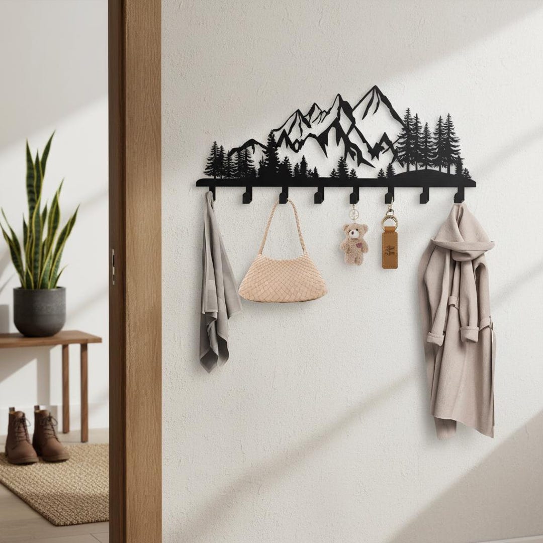 Mountain Forest Coat Rack,metal Pine Tree Hooks,entryway Organizer ...