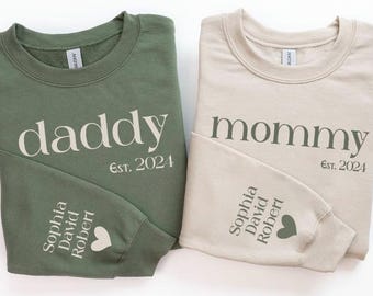 Custom Matching Mom and Dad Sweatshirt, Personalized Mama and Dad Hoodies with Kids Names, Family Matching Outfits Gift for Parents
