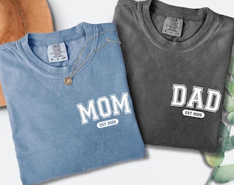Comfort Colors® Mom and Dad Shirts, Custom New Dad Shirt, Personalized Mama and Dad Tee, New Parent Gift, Family Matching Shirts