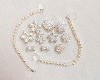 Pearl & Rhinestone Floral Shoe Charms, Pearl Chain, Elegant Glamorous Shoe Decor, Detachable Party Shoe Accessories