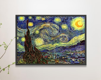 Starry Night Canvas Print, Van Gogh Swirling Sky, Impressionist Decor
