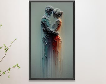Abstract Couple Embrace Canvas Art, Modern Love Painting, Romantic Home Decor