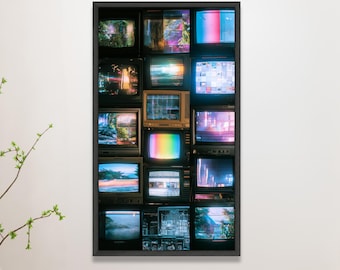 Canvasprint retro tv-schermen, nostalgische glitch muurkunst