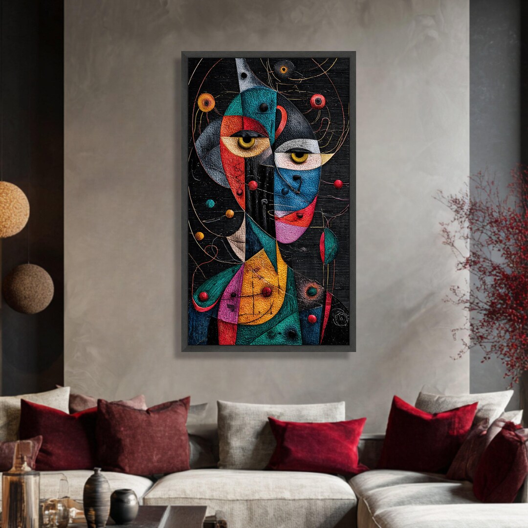 Abstract Cubist Face Canvas, Modern Geometric Wall Art, Colorful ...