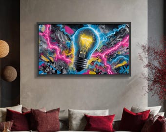 Neon Light Bulb Canvas Art, Abstract Graffiti Pop Design