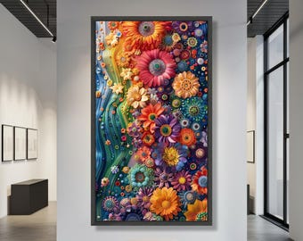 Vibrant Floral Canvas Art, Colorful Garden Design