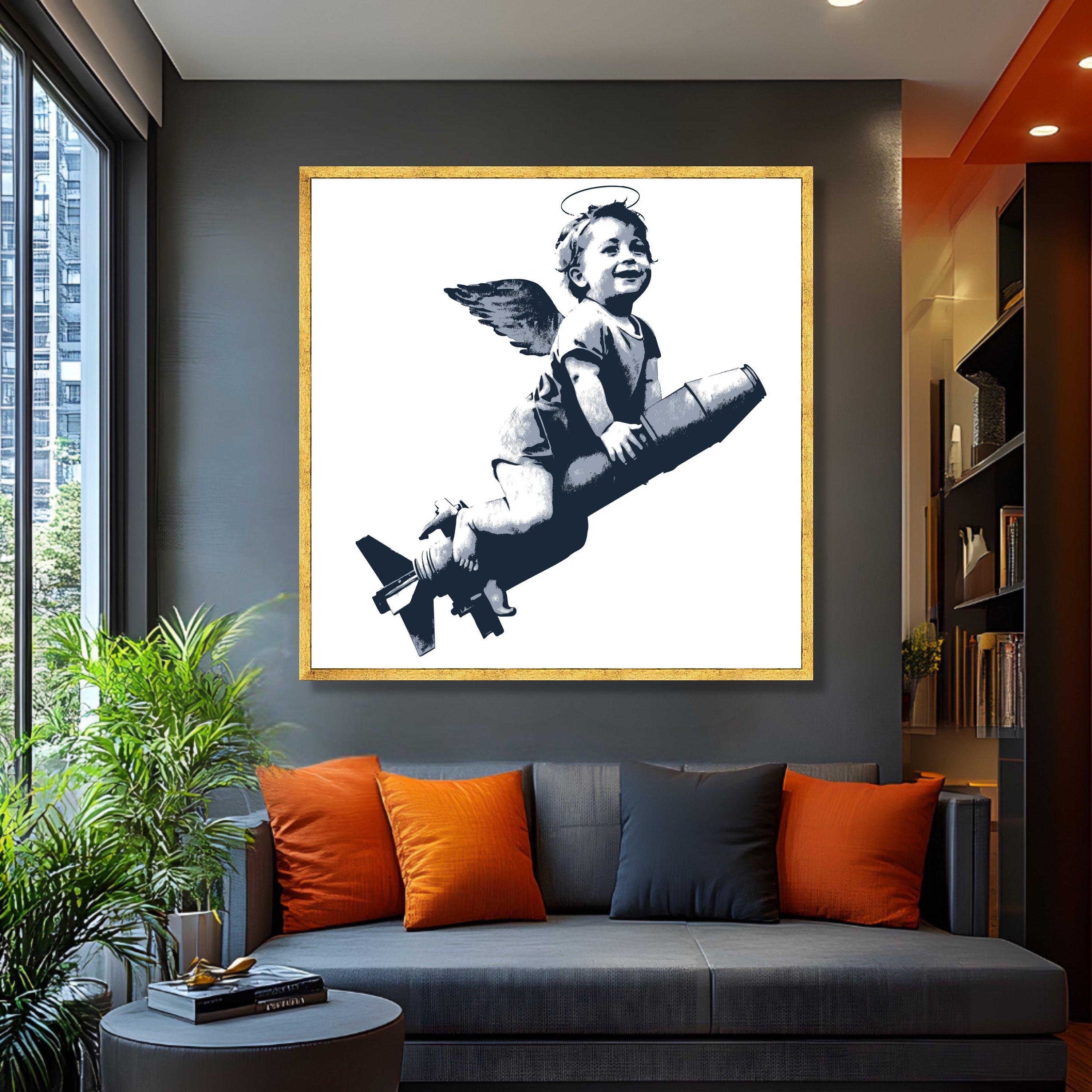 Banksy Angel Baby on Rocket Canvas, Urban Graffiti Wall Art - Etsy