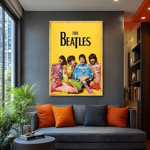 Lienzo de The Beatles Yellow Submarine, retrato vintage de la banda, decoración de música rock clásica, lienzo colorido de arte pop, póster musical icónico
