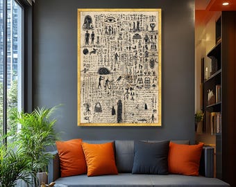 Arte en lienzo con jeroglíficos del antiguo Egipto, estilo papiro vintage