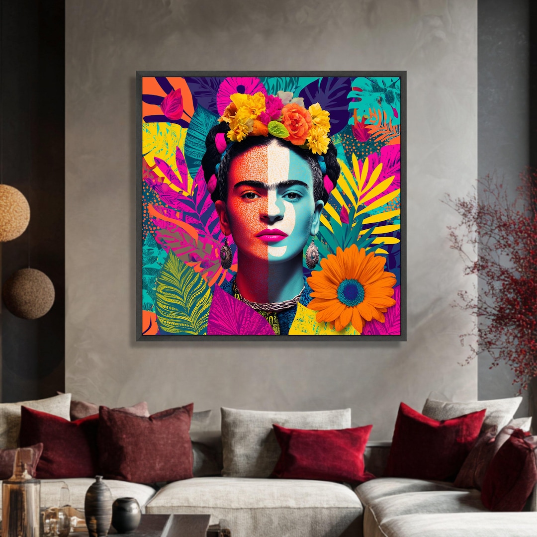 Vibrant Frida Kahlo Canvas Print, Floral Crown, Modern Mexican Art - Etsy