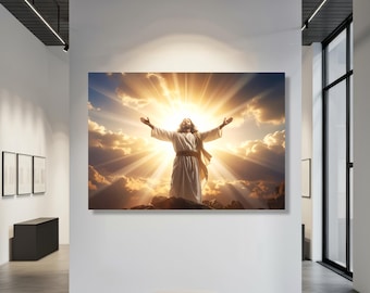 Radiant Jesus Christ Canvas Art: Divine Light, Christian Home Decor