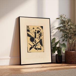 Wassily Kandinsky Abstract Geometry Canvas Wall Art, Modern Black and Beige Composition, Bauhaus Style Print, Fine Art Home Decor
