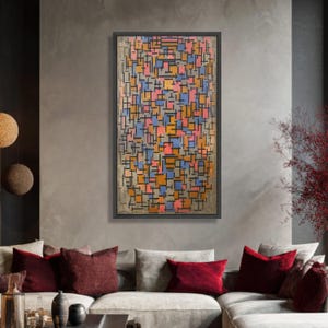 Geometric Abstract Design Canvas, Colorful Grid Pattern Wall Art, Modern Home Decor, Rectangular Shape Canvas Artwork, Contemporary Style