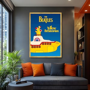 The Beatles Yellow Submarine Canvas, Vintage Music Poster Wall Art, Psychedelic Pop Art, Retro Home Decor, Iconic Band Print