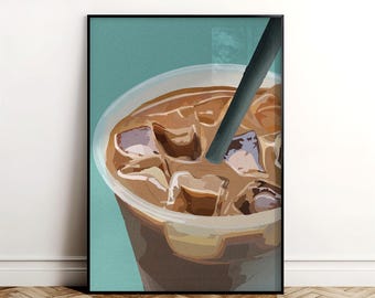 Iced Coffee Print – Minimalist Cafe Kitchen Art (Digital Download)