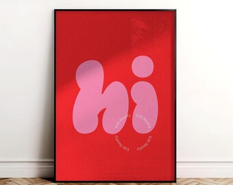 Bold "Hi" Typography Print: Red & Pink Pop Art (Digital Download)